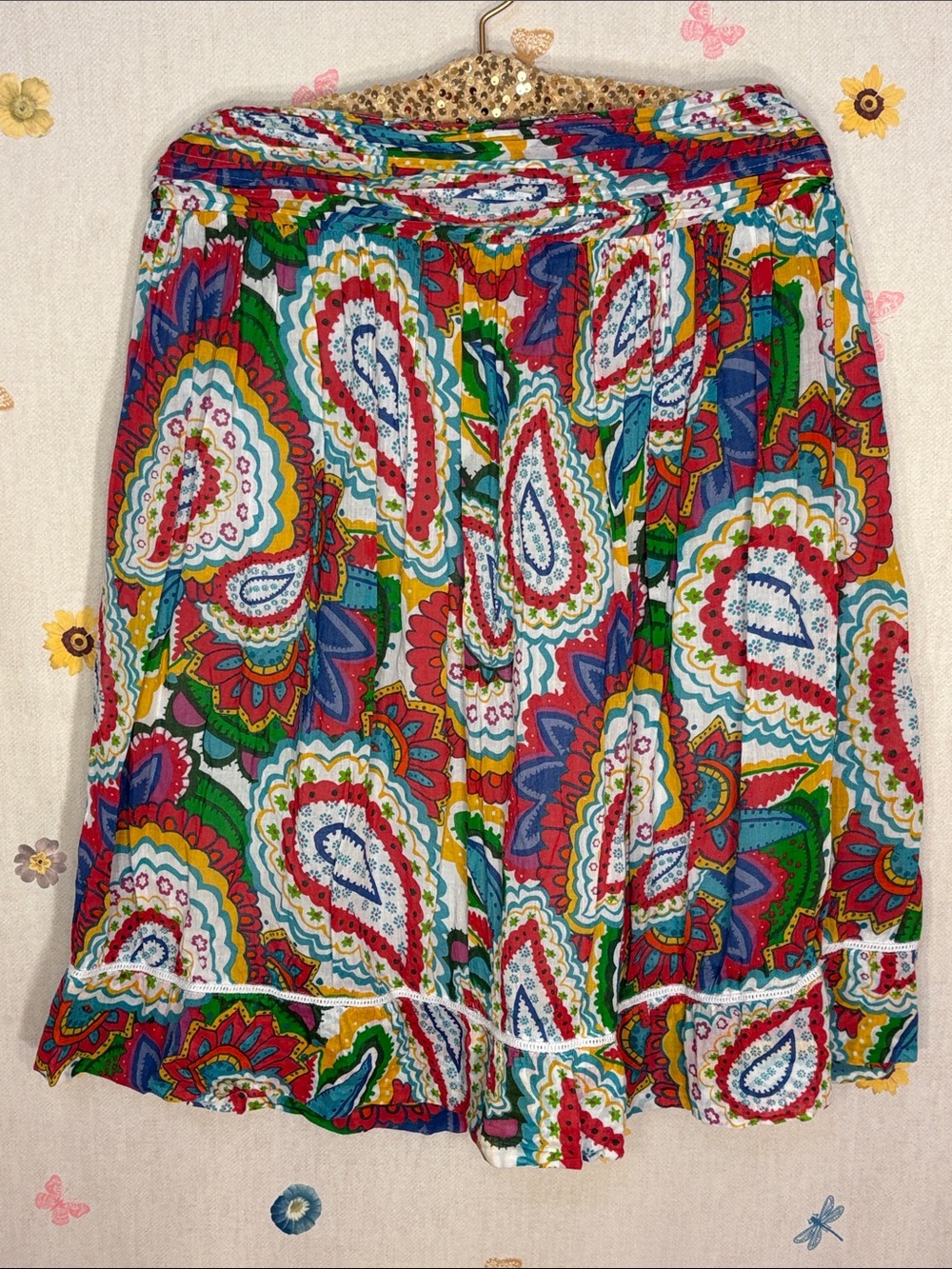 Studio West - Multicolor Paisley Print Skirt Summer 100% Cotton Size Small